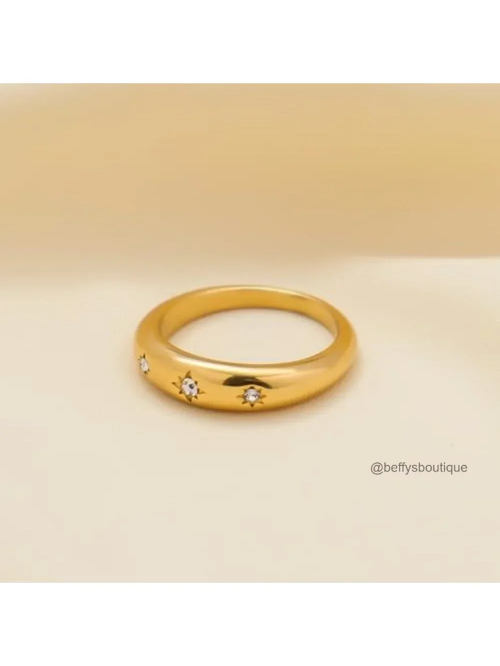 Chunky Star Ring for Women 14k Gold Plated Stainless Steel Waterproof CZ